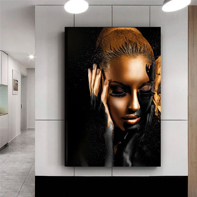 Gold and black Art African Woman Wall decor canvas Prints For Sales - Minimalist Nordic