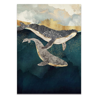 Abstract Whale Cloud Sea Mountain Wall Art - Minimalist Nordic
