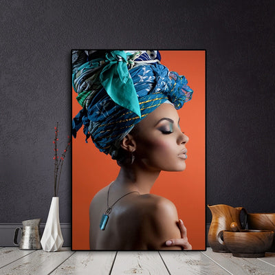 African Nude Woman Headband Portrait Nordic Canvas - Minimalist Nordic