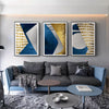 Modern Abstract Blue Gold Moon Painting - Minimalist Nordic