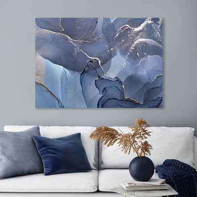 Blue Gold Marble Abstract Poster Wall Art Print - Minimalist Nordic