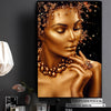 Black and Gold Woman Oil Painting on Black Canvas Wall Art - Minimalist Nordic