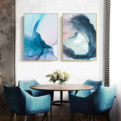 Abstract Nordic Watercolour Blue Canvas Art - Minimalist Nordic