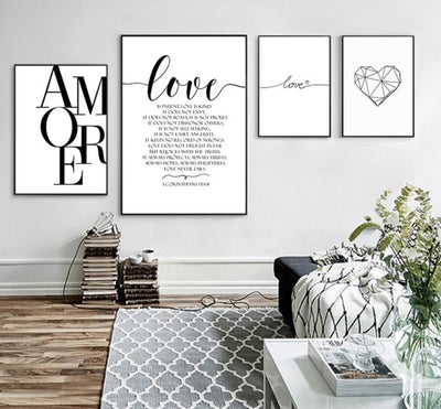 Black & White Love Poster Canvas Painting Wall Art - Minimalist Nordic