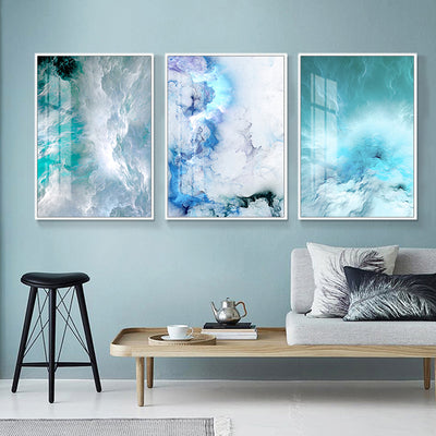 Modern Nordic Abstract Blue Wave Marble Canvas Wall Art Posters and Prints - Minimalist Nordic