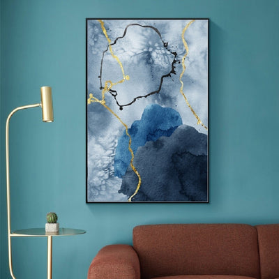 Modern Trendy Abstract Blue Gold Marble Poster - Minimalist Nordic