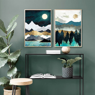 Forest Mountain Range Sunset Landscape Poster - Minimalist Nordic