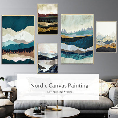 Abstract Geometric Nordic Canvas Painting Wall Art Print - Minimalist Nordic