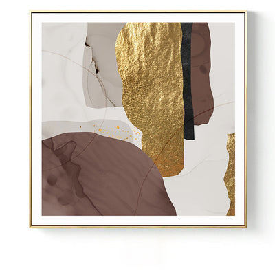 Abstract Marble Brown Gold Foil Canvas Print Wall Art - Minimalist Nordic