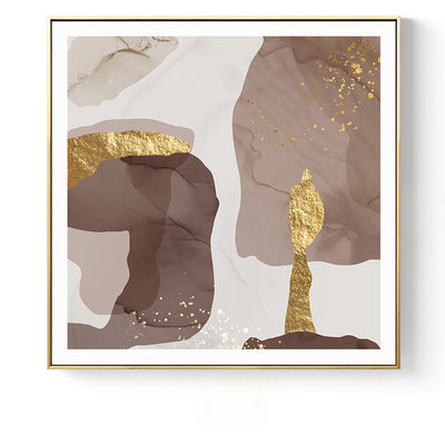 Abstract Marble Brown Gold Foil Canvas Print Wall Art - Minimalist Nordic