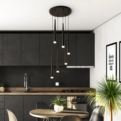 Staircase Rotating Chandelier Tapered Tube Black LED Kitchen Island Hanging Lamp Dining Room Coffee Shop Decoration Modern Light - Minimalist Nordic