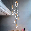 Modern LED stair chandelier lighting Nordic living room ceiling pendant lamps bedroom Acrylic rings fixtures Wood hanging lights - Minimalist Nordic