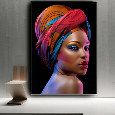 Sexy Black Nude African Woman Red Lips Canvas - Minimalist Nordic