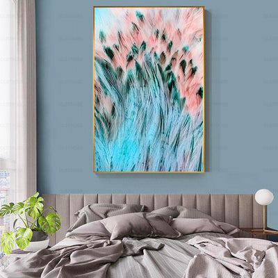 Gold Green Pink Feathers Wall Art Canvas Pictures - Minimalist Nordic