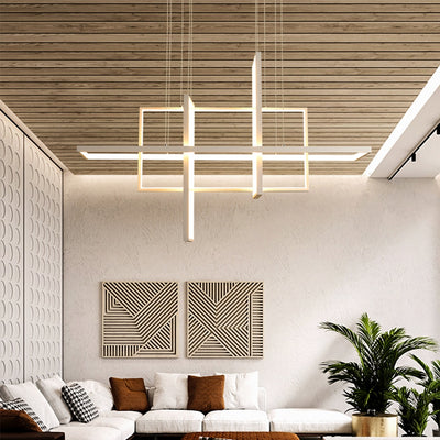 Minimalist Luxury Design Black Gold White LED Dimmable Rectangle Chandelier for Bedroom Living Dining Room Loft Home Nordic Deco - Minimalist Nordic