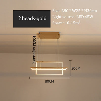 Minimalist Luxury Design Black Gold White LED Dimmable Rectangle Chandelier for Bedroom Living Dining Room Loft Home Nordic Deco - Minimalist Nordic