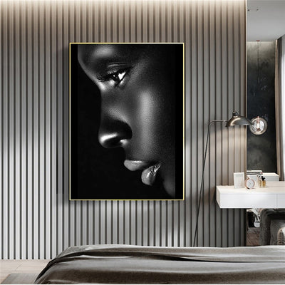 Black Profile Lip Woman Oil Painting Canvas - Minimalist Nordic