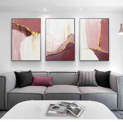 Modern Abstract Golden Pink Canvas Painting - Minimalist Nordic