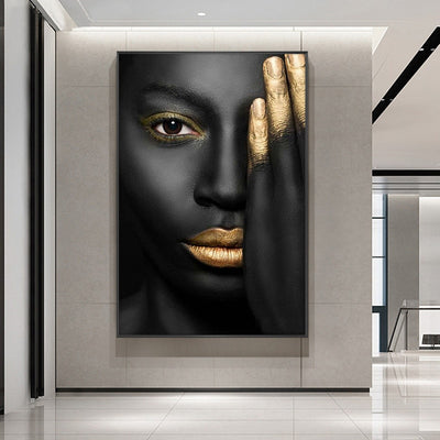 Black African Nude Blindfold Woman on Canvas - Minimalist Nordic