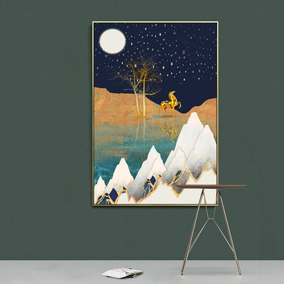 Modern Mountain Sunrise Canvas Painting - Minimalist Nordic