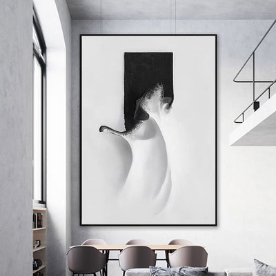 Black And White Handmade Canvas Oil Painting - Minimalist Nordic