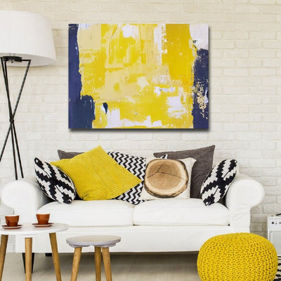 Yellow Abstract Wall Art White Abstract Painting Blue Abstract Art Large Wall Art Canvas Painting Canvas Painting Living Room - Minimalist Nordic