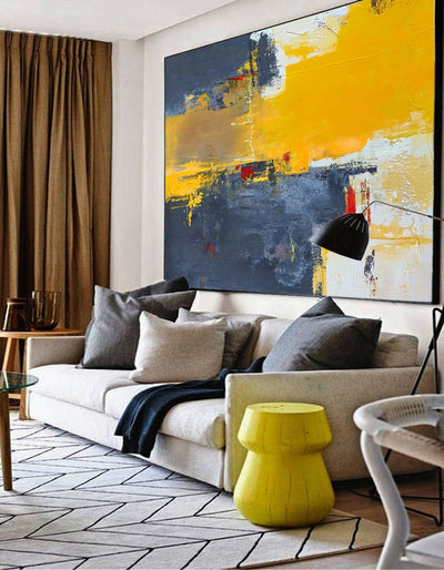 Abstract Yellow Blue Abstract Painting - Minimalist Nordic