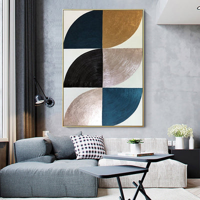 Pure Hand-Painted Abstract Geometry Texture Oil Painting - Minimalist Nordic