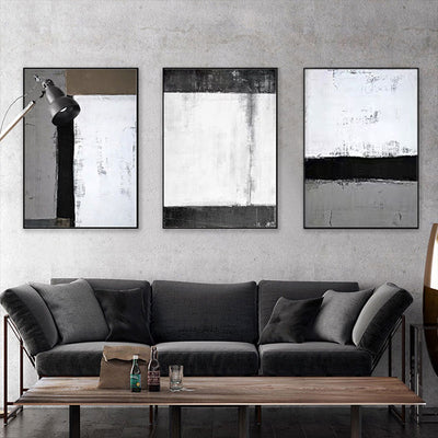 Black And White Gray Triple Living Room Sofa Backdrop Oil Painting - Minimalist Nordic
