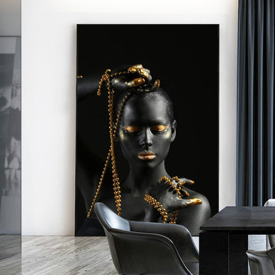 Black Golden Nude African Women Canvas - Minimalist Nordic