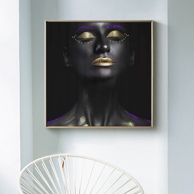 Black Gold African Nude Woman Oil Painting on Canvas - Minimalist Nordic