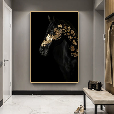 Black and gold horse poster Canvas - Minimalist Nordic