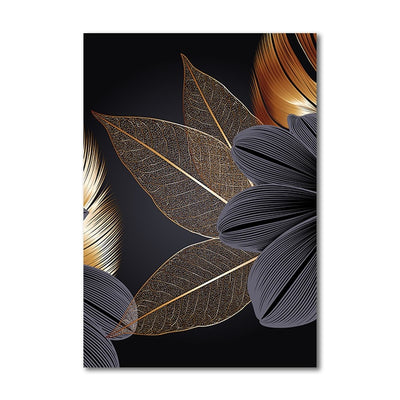 Black Golden Plant Leaf Canvas Poster Print - Minimalist Nordic
