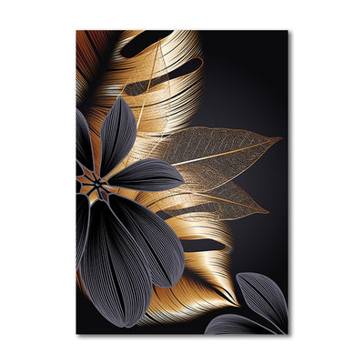 Black Golden Plant Leaf Canvas Poster Print - Minimalist Nordic