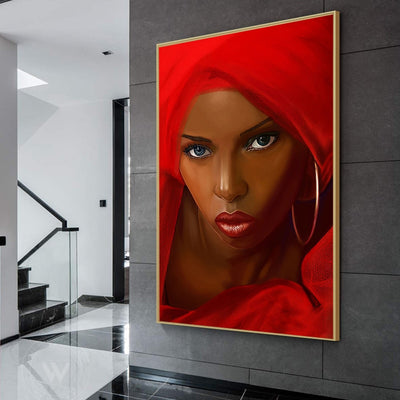 African Black Woman With Red Dress Oil Painting on Canvas Posters and Prints Scandinavian Wall Art - Minimalist Nordic