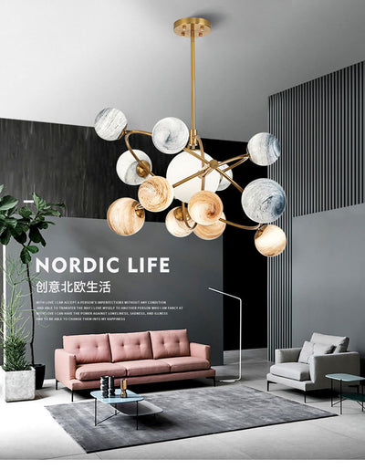 Nordic Globe Glass Led Chandelier Golden Ring for Kitchen Bedroom Bedside Pendant Lamps Home Design Decoration Interior Lighting - Minimalist Nordic