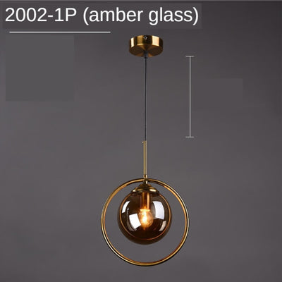 Modern Glass Ball Pendant Lighting Fixture Golden Ring Kitchen Dining Room Bedside Hanging Lamps Luminaire Suspension Lights - Minimalist Nordic