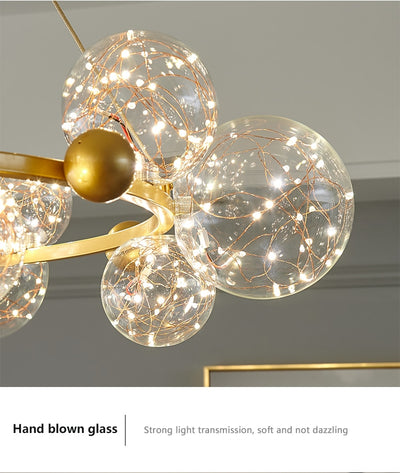 Artpad Romantic Gypsophila LED Pendant Light Gold Black Dining Room Glass Pendant Light Round/Long Type 6/8/12/15 Light for Home - Minimalist Nordic