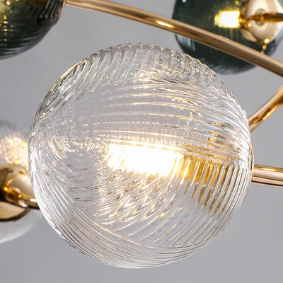 Plated Metal Chandelier Peacock Blue Corrugated Glass Ball Living Room Ceiling Haning Lights Bedroom Lamp Dining Room Chandelier - Minimalist Nordic