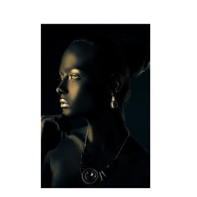 Black Gold African Nude Portrait Canvas - Minimalist Nordic